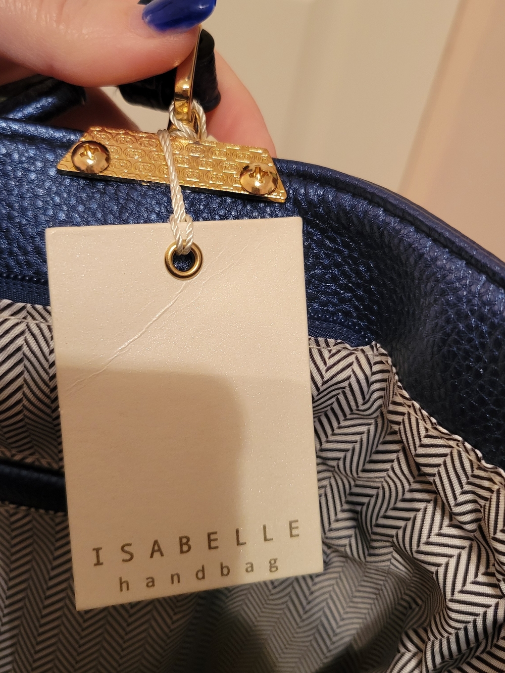 Structured Navy Tote with Gold Hardware - Picture 10 of 14